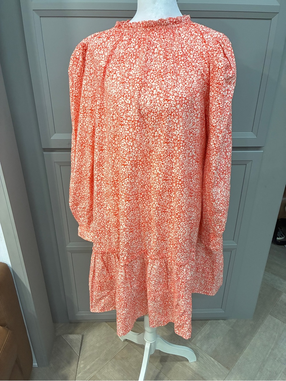 Universal Thread Coral Floral Long-Sleeve Tiered Dress